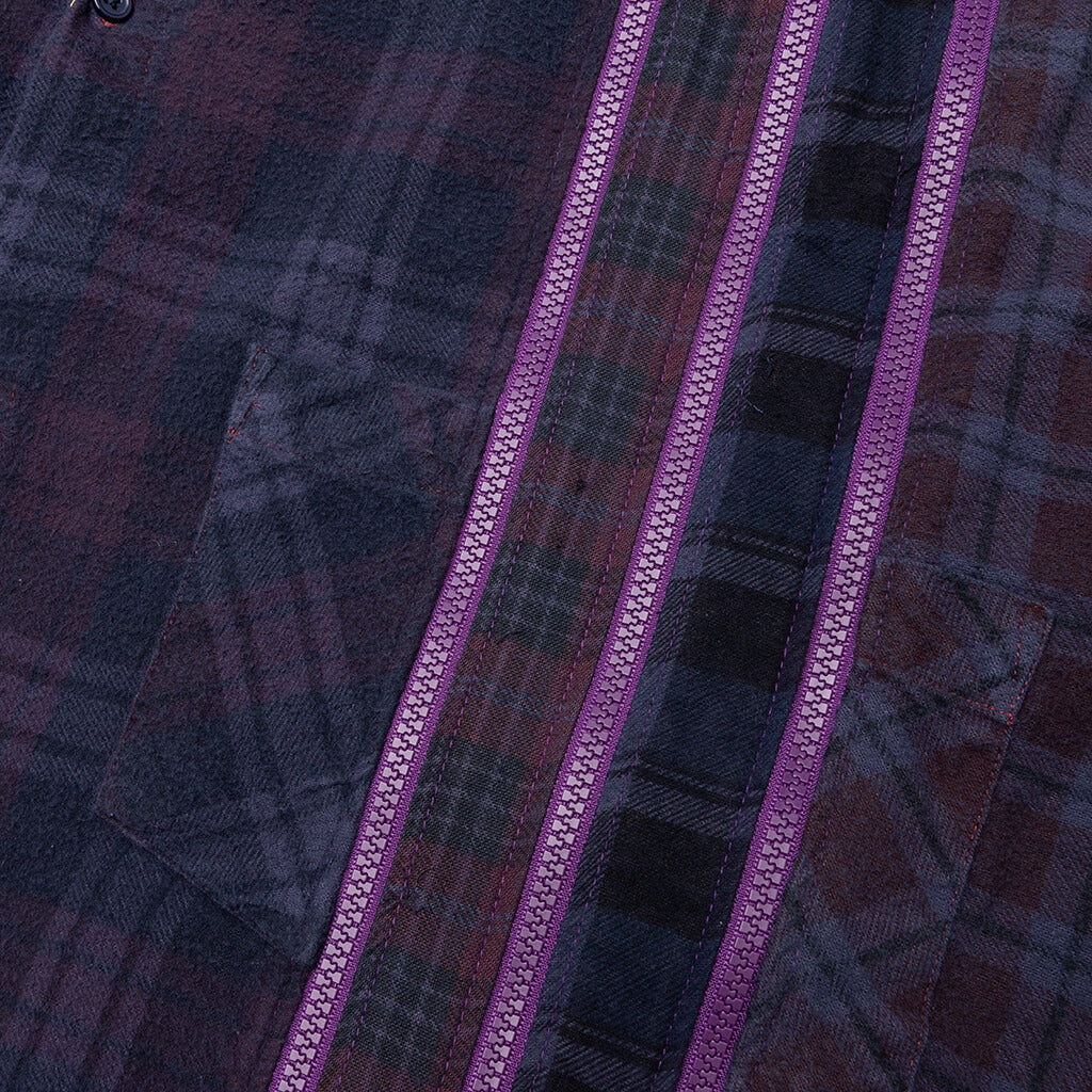 Flannel Shirt 7 Cuts Zipped Wide Shirt Over Dye - Purple