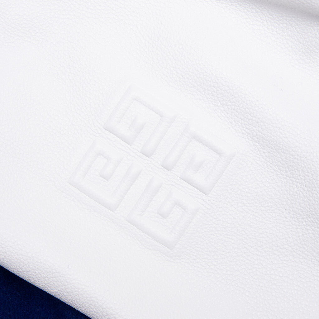 Big Varsity Bomber in Wool and Leather - Blue/White