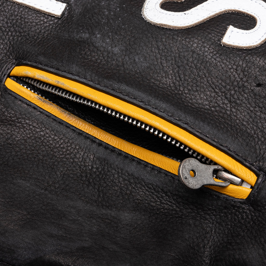 Movie Star Leather Jacket - Black/White/Yellow