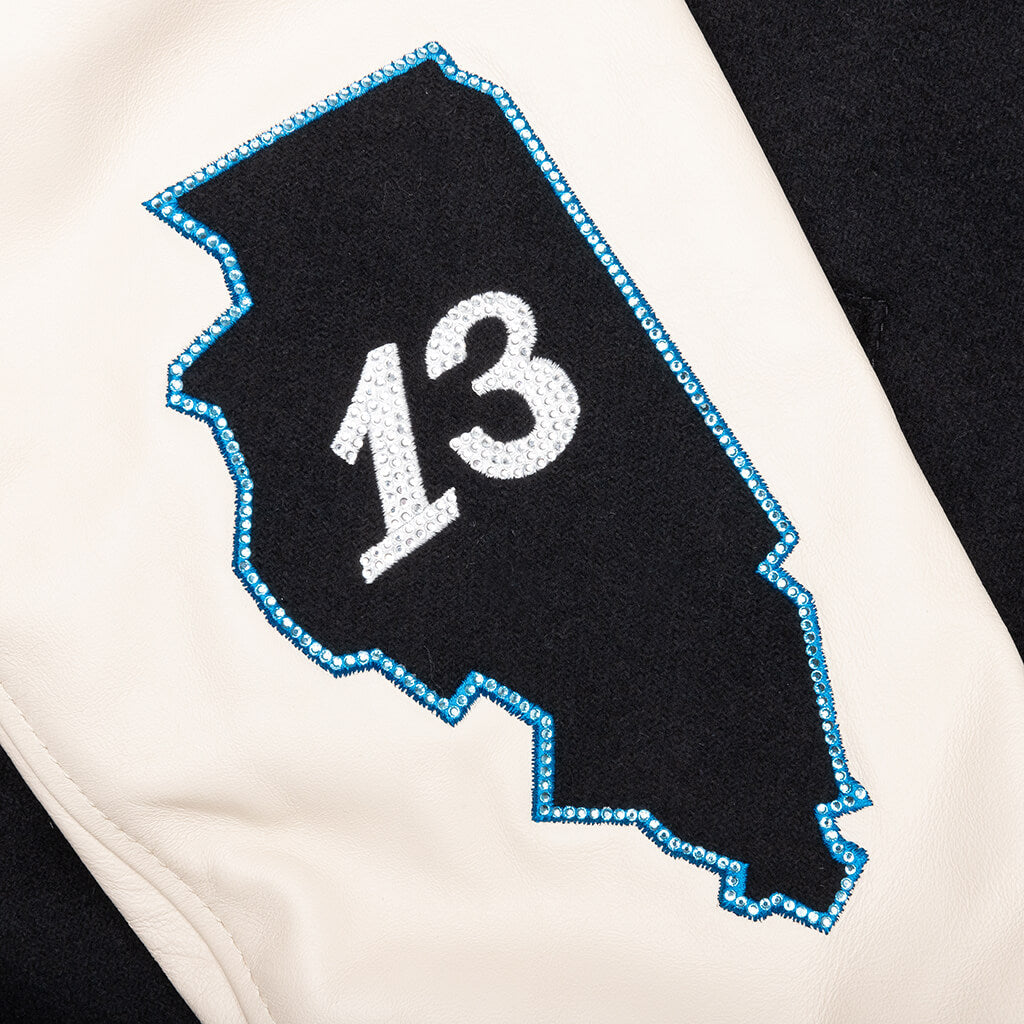 Cryst Graphics Leather Varsity - Black Peacock