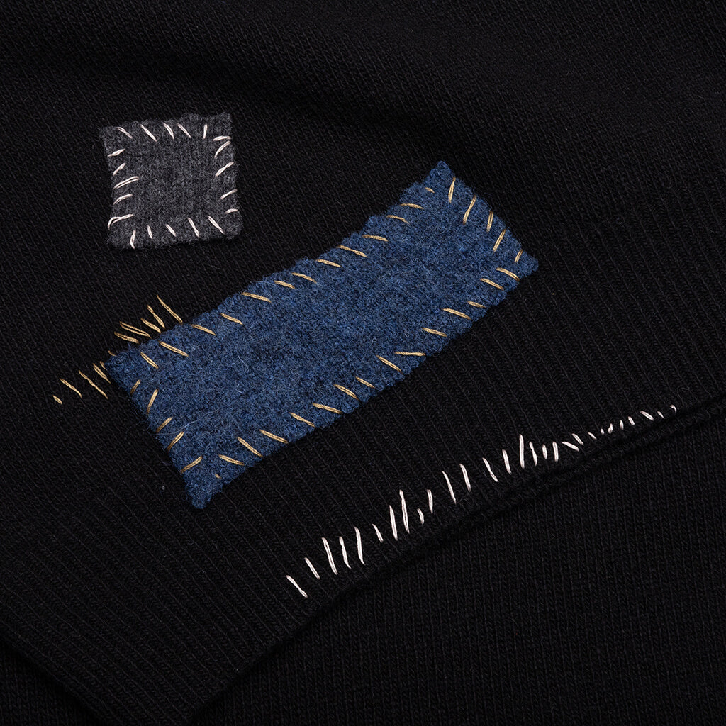 Wool Patch Mending Roundneck Sweater - Black