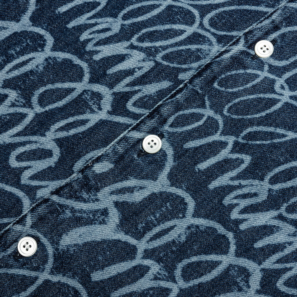 Bleached Echoes Organic Poplin Bowling Shirt - Blue Kyanite