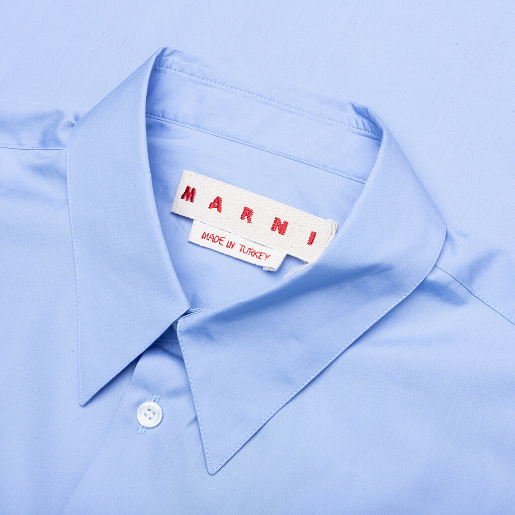 Light Blue Organic Poplin Shirt With Peeping Logo - Iris/Blue