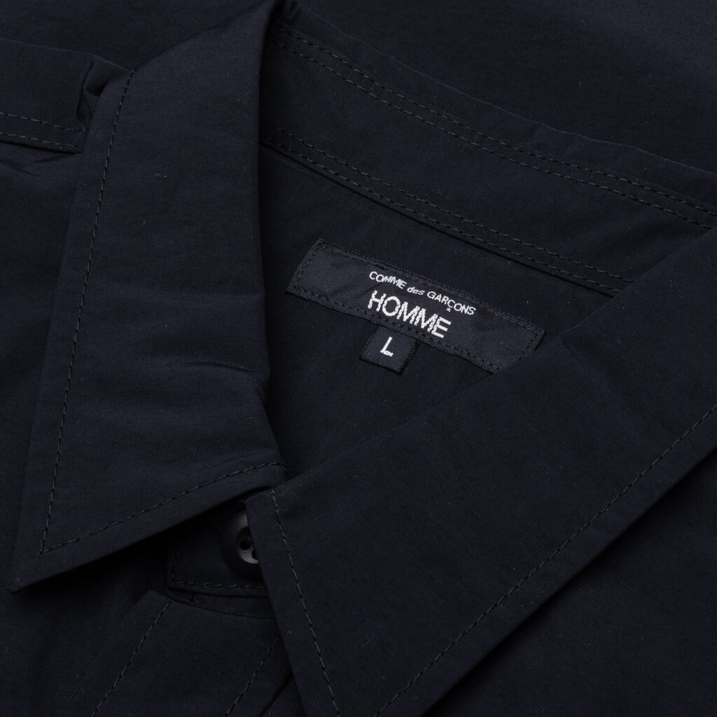 Curved Hem Nylon Short Sleeve Shirt - Navy/White