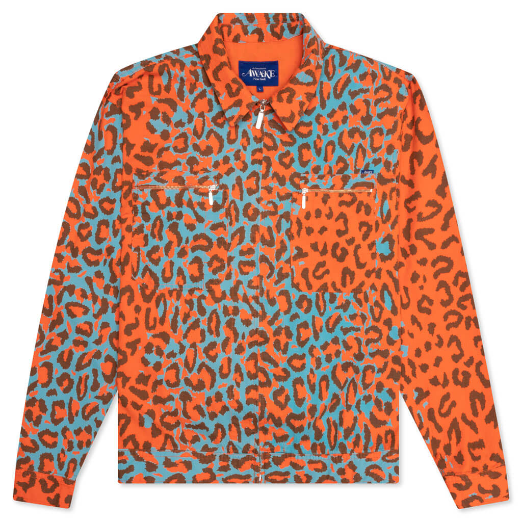 Awake Cargo Collared Military Jacket - Printed Leopard