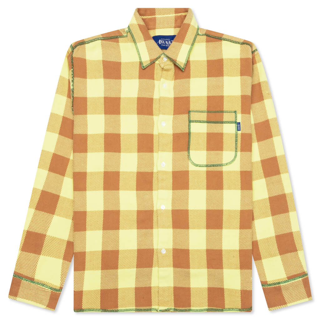 Contrast Stitch Flannel - Yellow/Brown