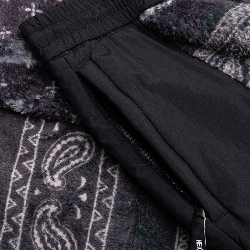Bandana Pattern Fleece Pants - Black