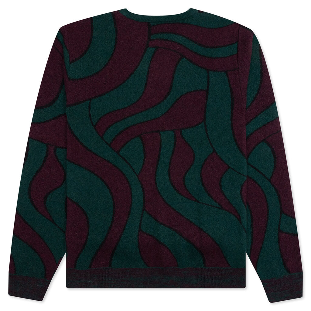 Distorted Waves Knitted Pullover - Pine Green