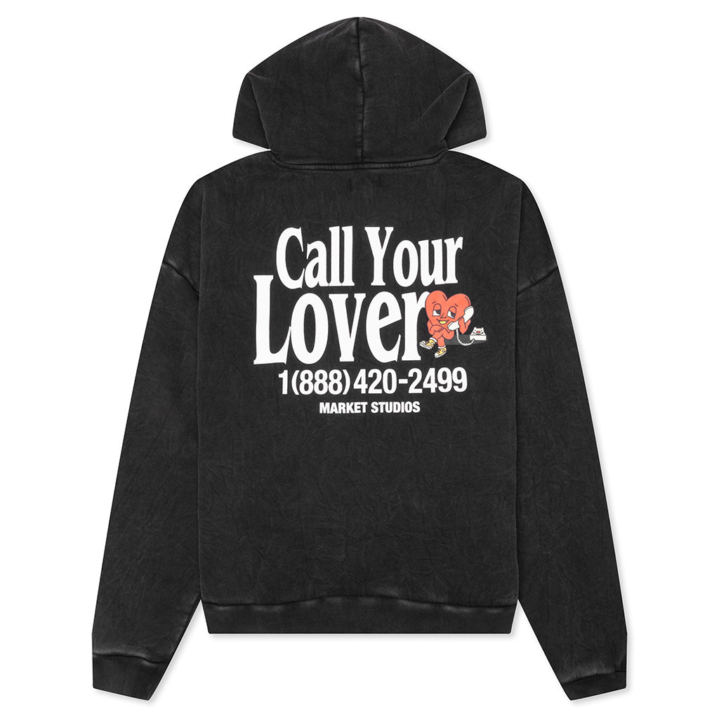 Call My Lover Hoodie - Washed Black