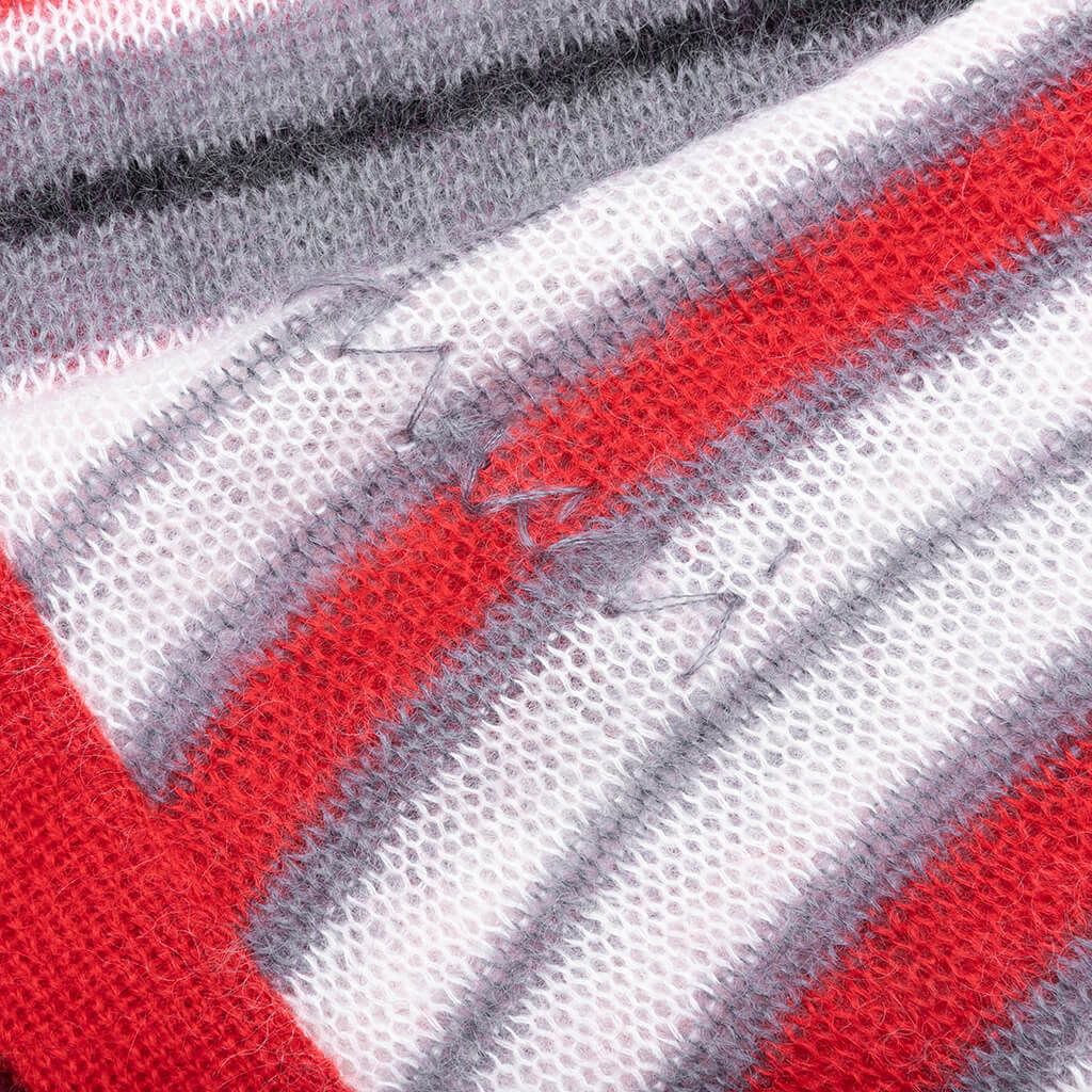 Logo-Embroidered Striped Mohair-Blend Cardigan - Red/Grey