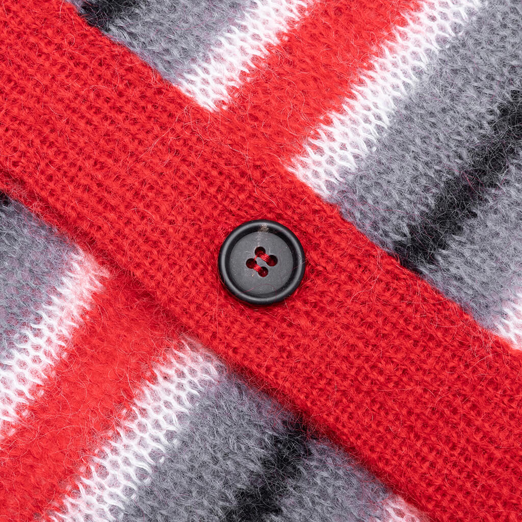 Logo-Embroidered Striped Mohair-Blend Cardigan - Red/Grey
