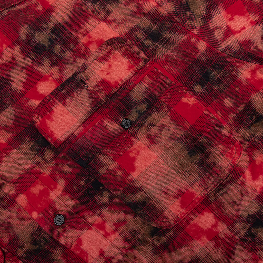 Curved Logo Check Shirt L/S - Red/Off-White