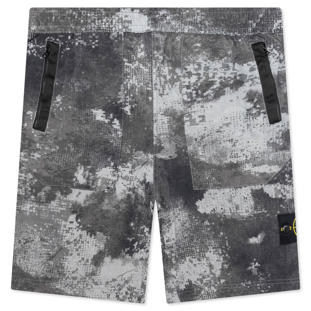 Dissolving Grid Camo Comfort Fit Bermuda Shorts - Grey