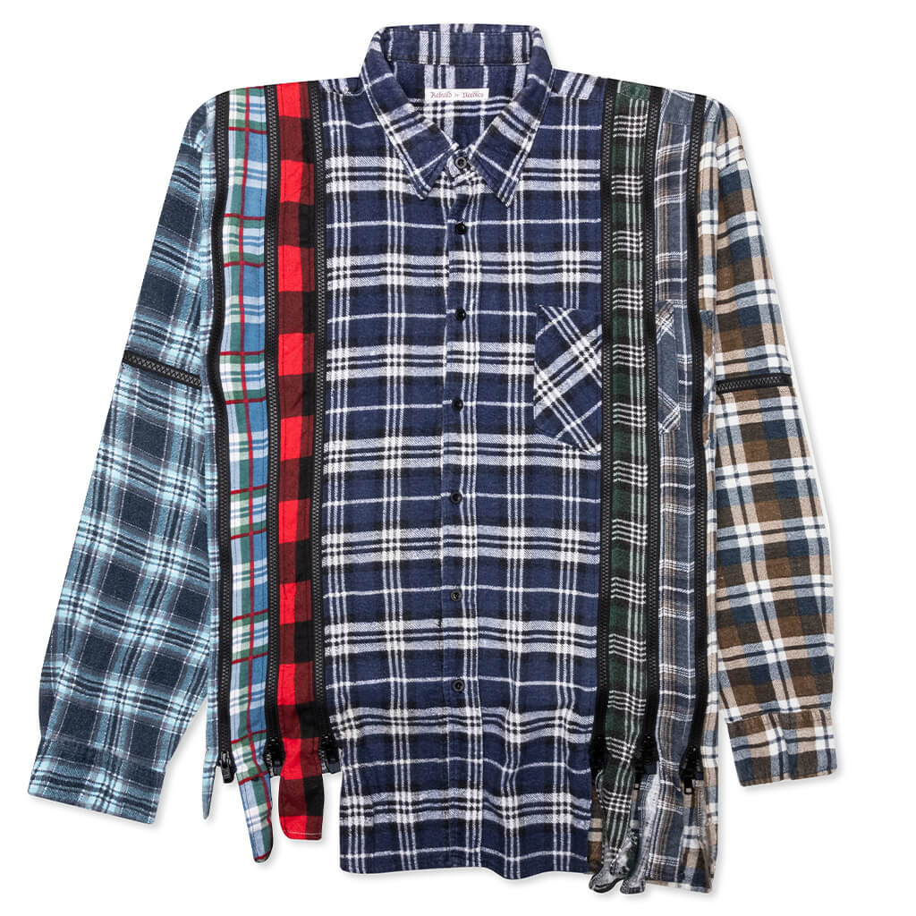 Flannel Shirt 7 Cuts Zipped Wide Shirt - Assorted