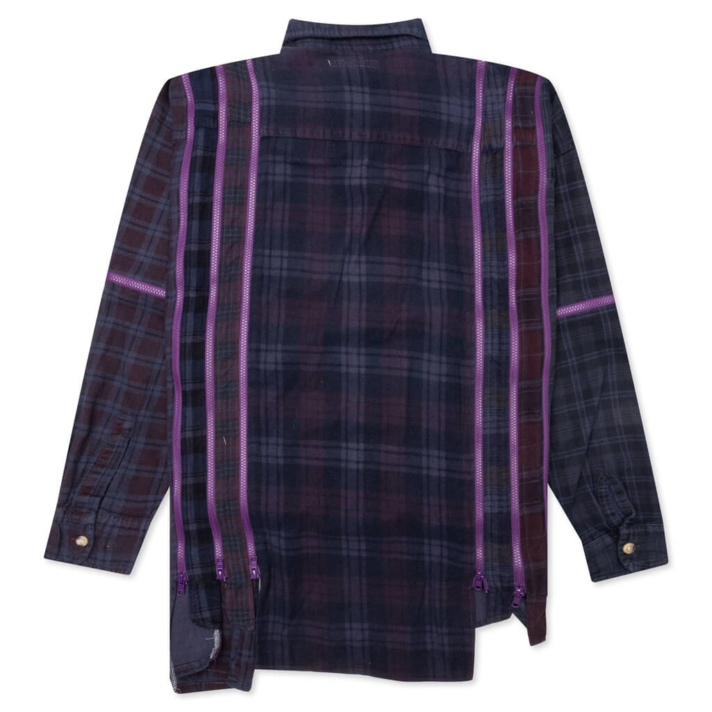 Flannel Shirt 7 Cuts Zipped Wide Shirt Over Dye - Purple