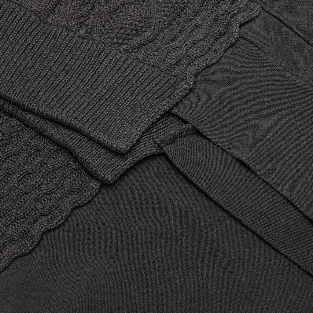 Cable Knit Reconstructed Hoodie - Washed Black
