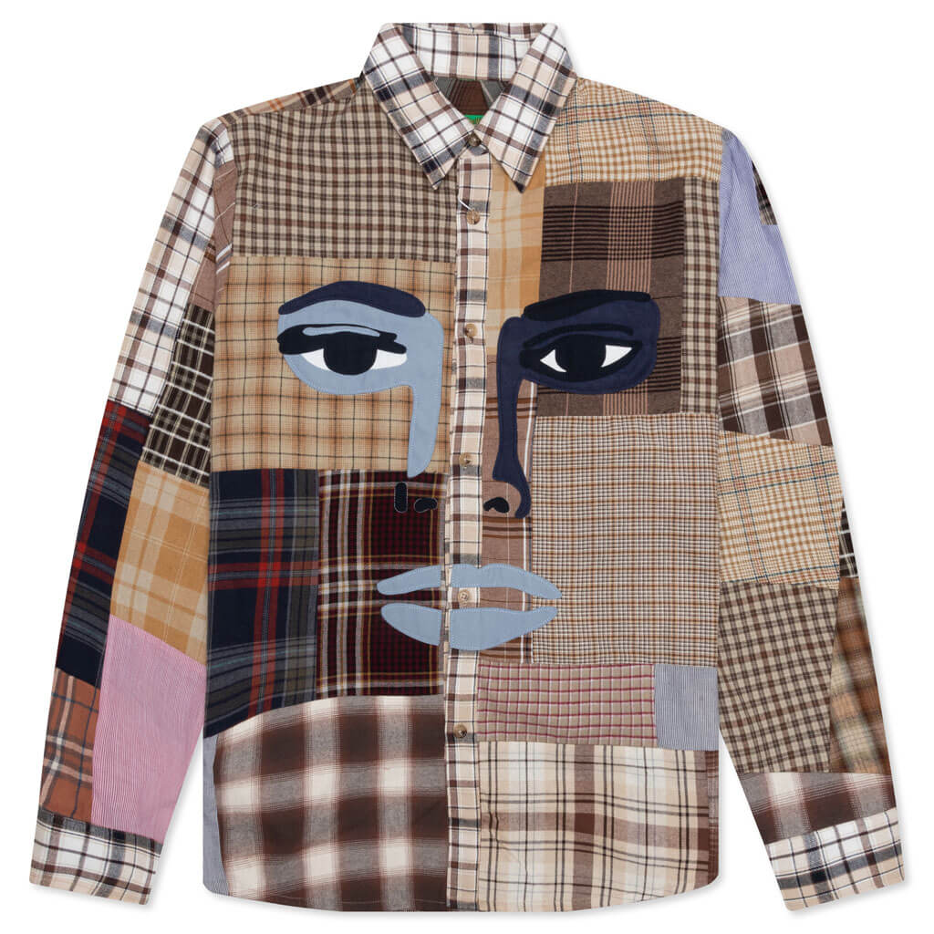 Work Face Checked Cotton Shirt - Beige