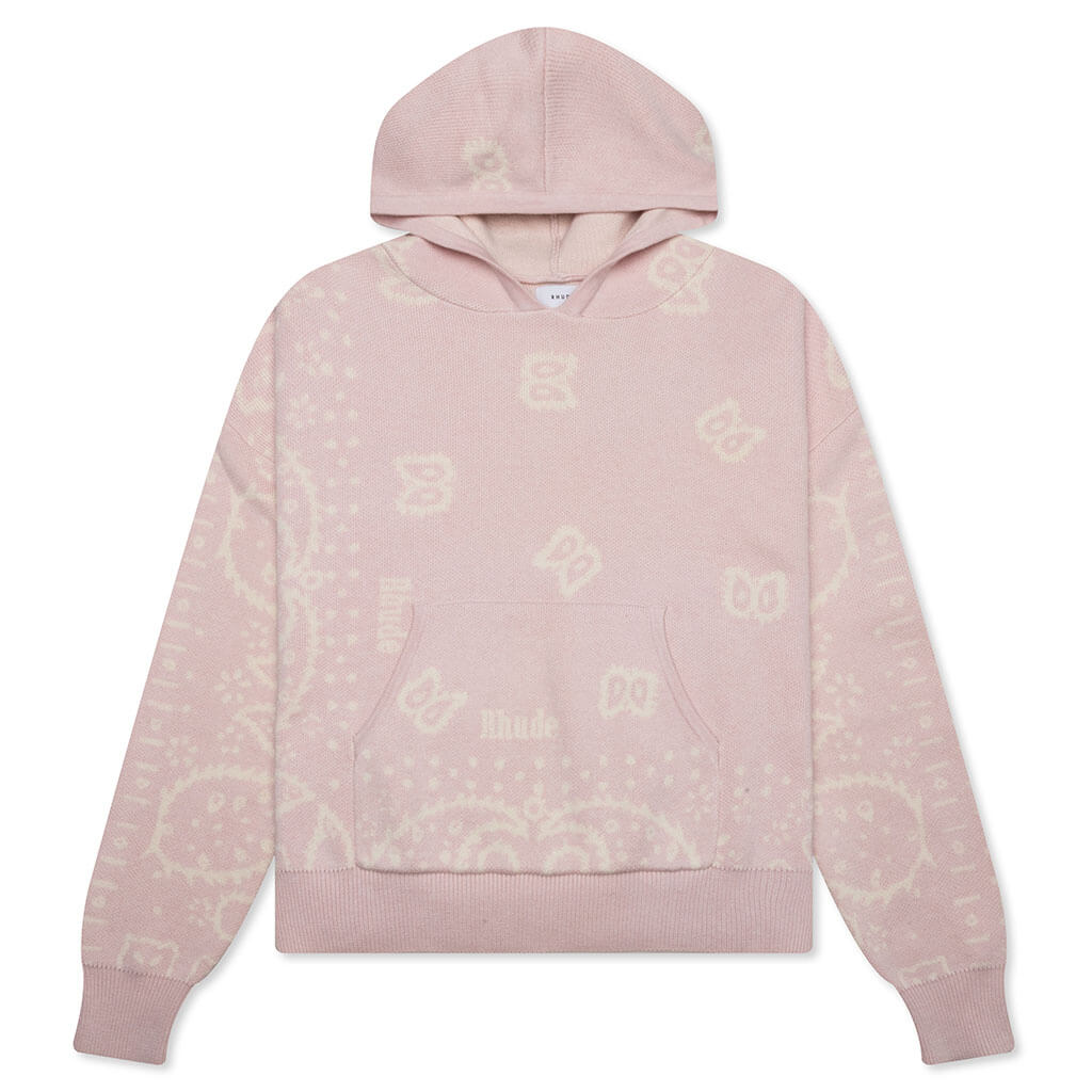 Knit Bandana Hoodie - Pink/White