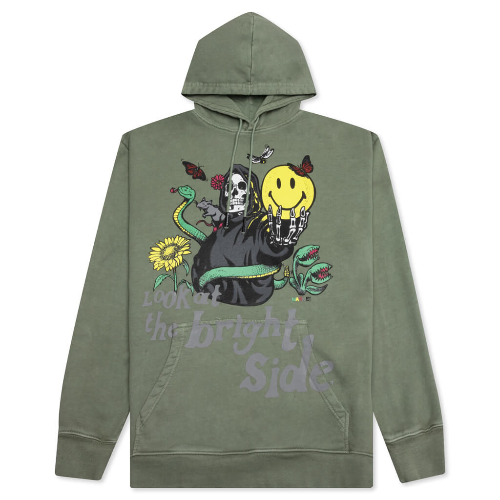 Smiley Look At The Bright Side Hoodie - Sage Green