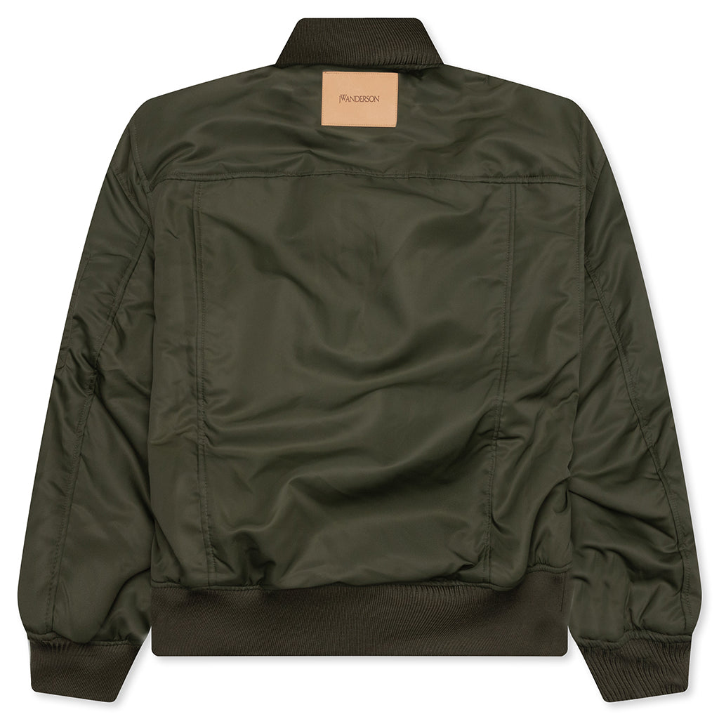Oversized Curved Hem Bomber Jacket - Olive