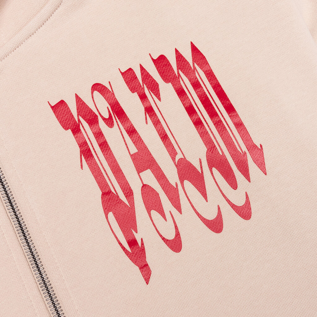 Gothic Logo Zipped Crew - Light Beige/Red