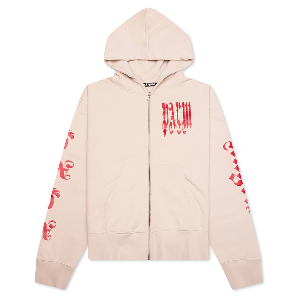 Gothic Logo Zipped Crew - Light Beige/Red