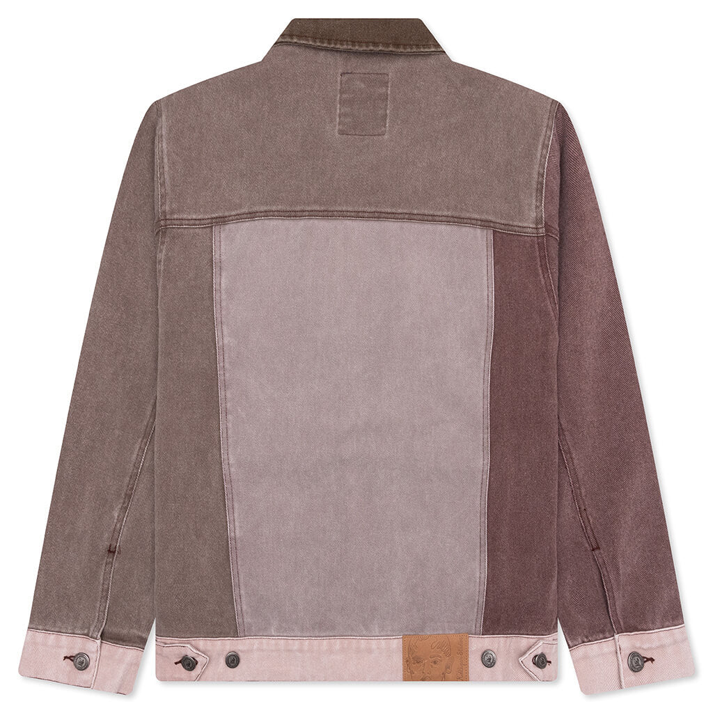 Patchwork Face Colorblocked Twill Jacket - Brown/Multi