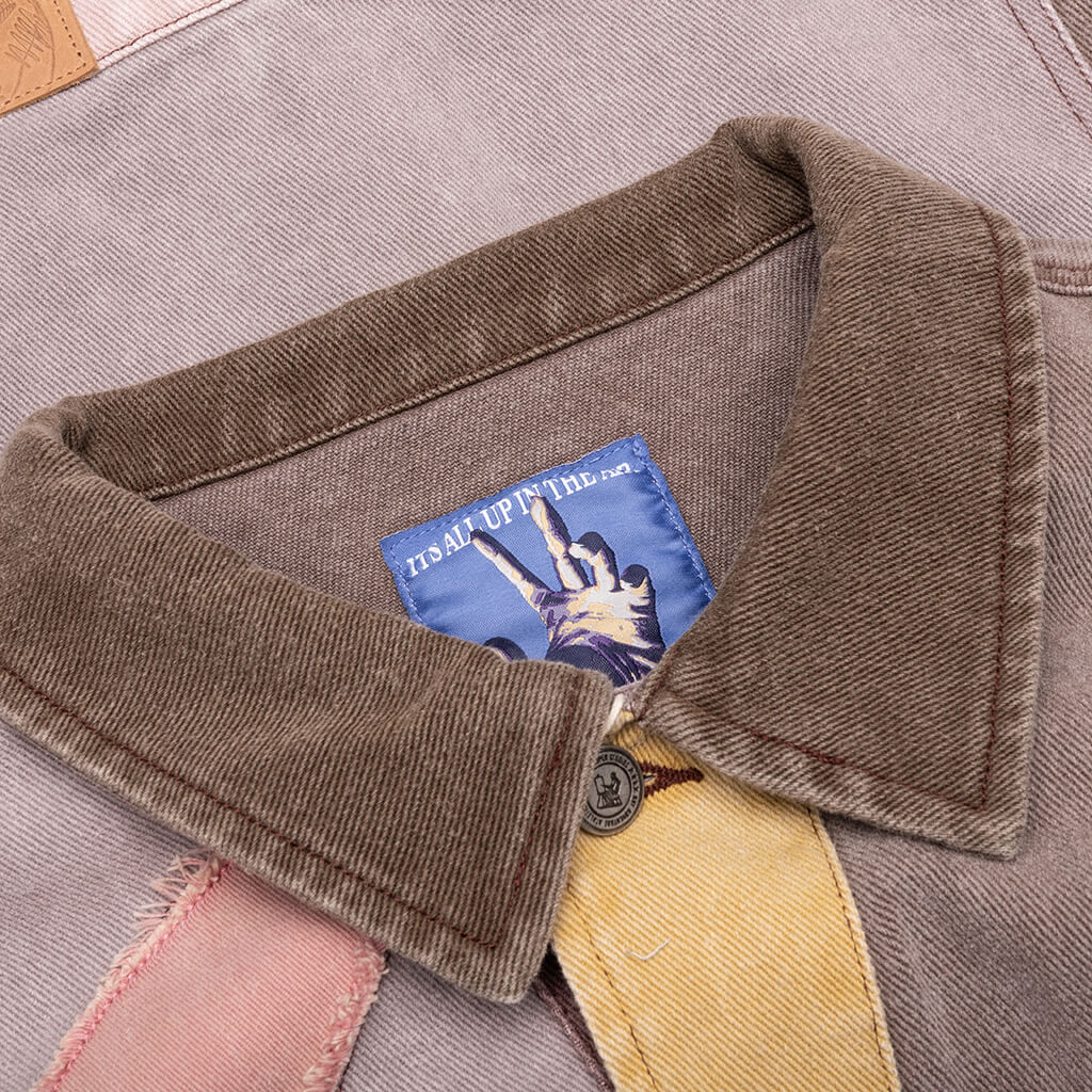 Patchwork Face Colorblocked Twill Jacket - Brown/Multi