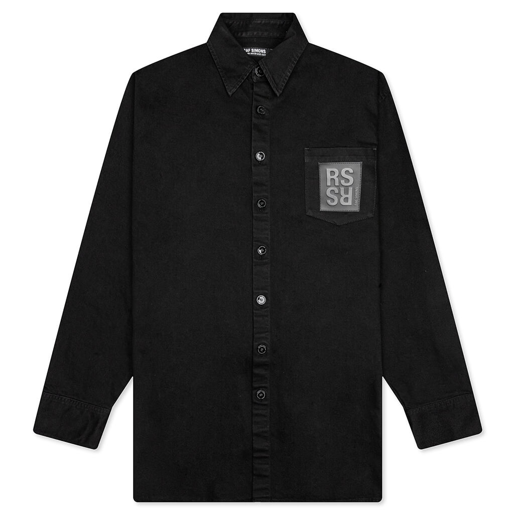 Oversized Bicolor R Pin Denim Shirt - Black
