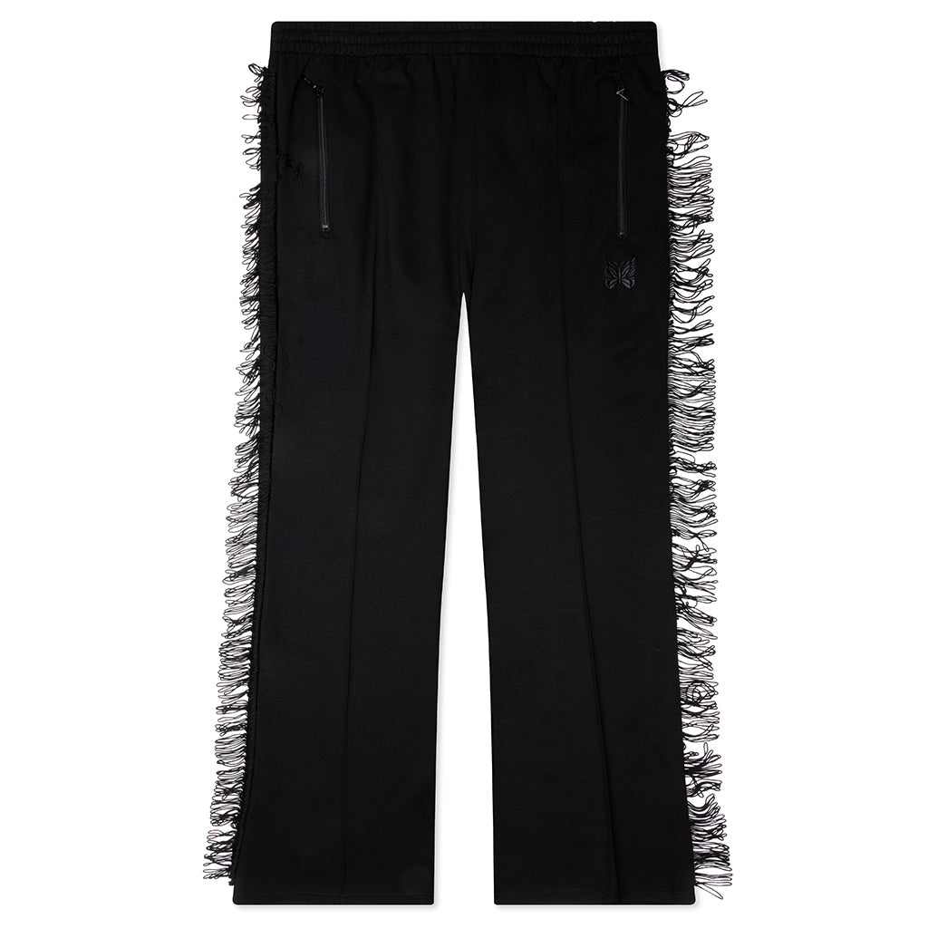 Rayon Jersey Fringe Boot-Cut Track Pant - Black