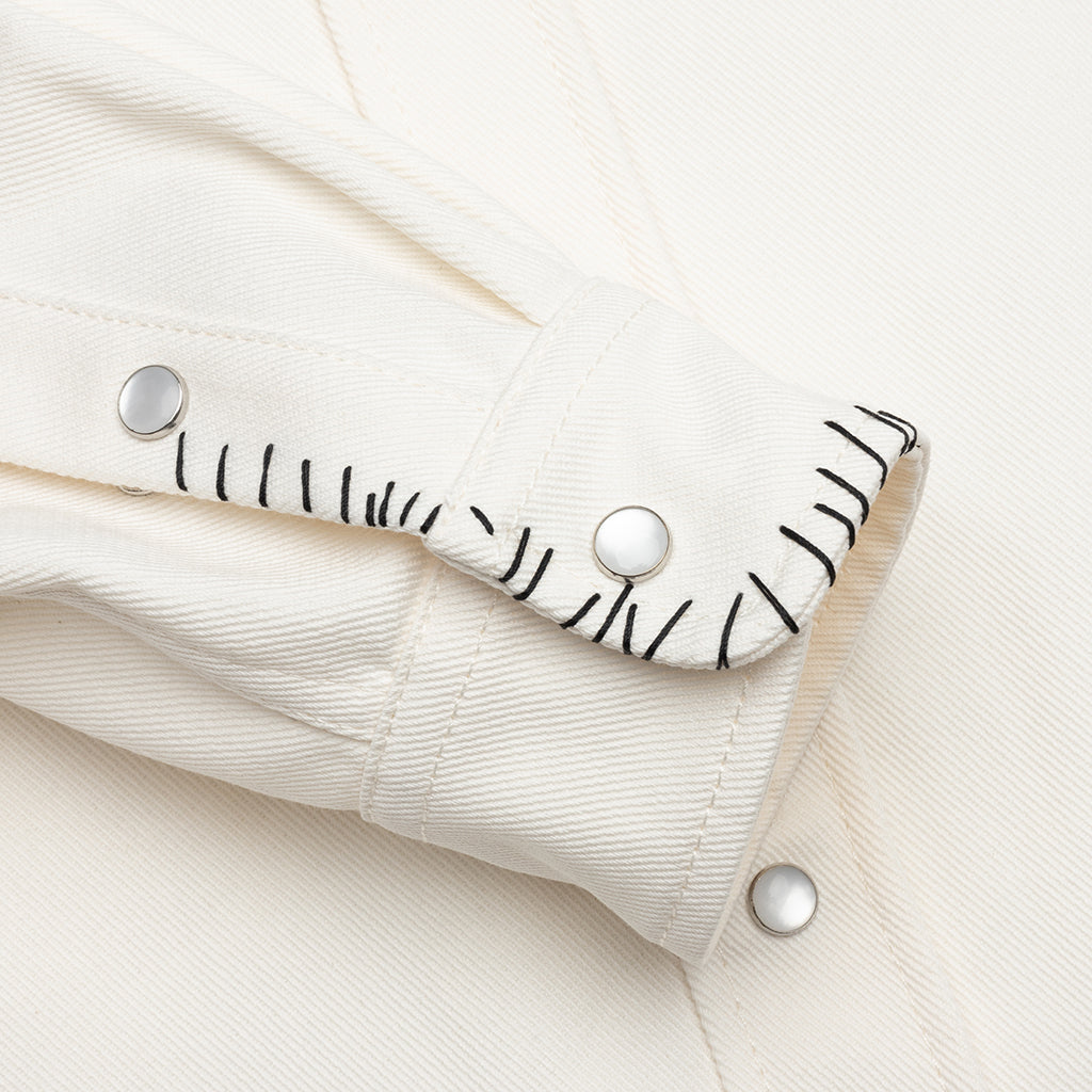 White Drill Shirt With Mending - Lily White