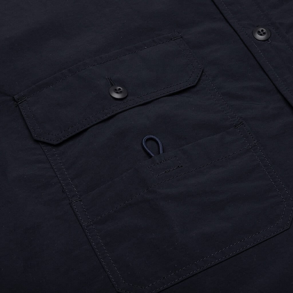 Curved Hem Nylon Short Sleeve Shirt - Navy/White