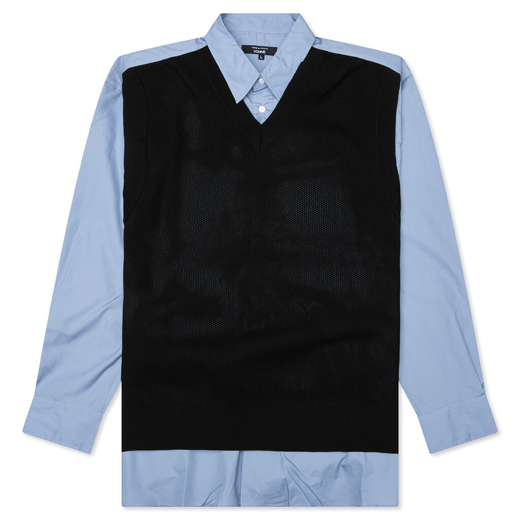 Mixed Material Shirt - Sax/Navy