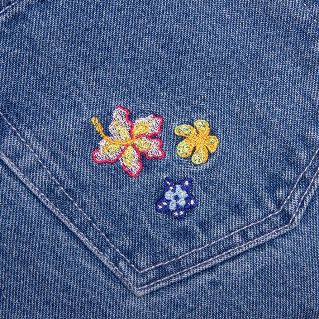 Stone Wash Denim Embroidered Motif Jean - Stone Wash