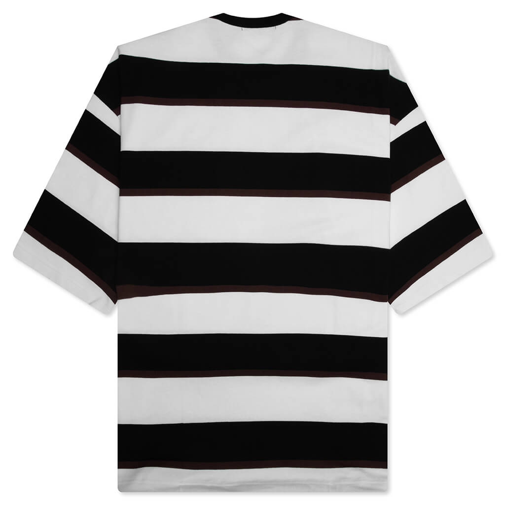 Cotton Jersey Multi Border T-Shirt - Black/Brown/White