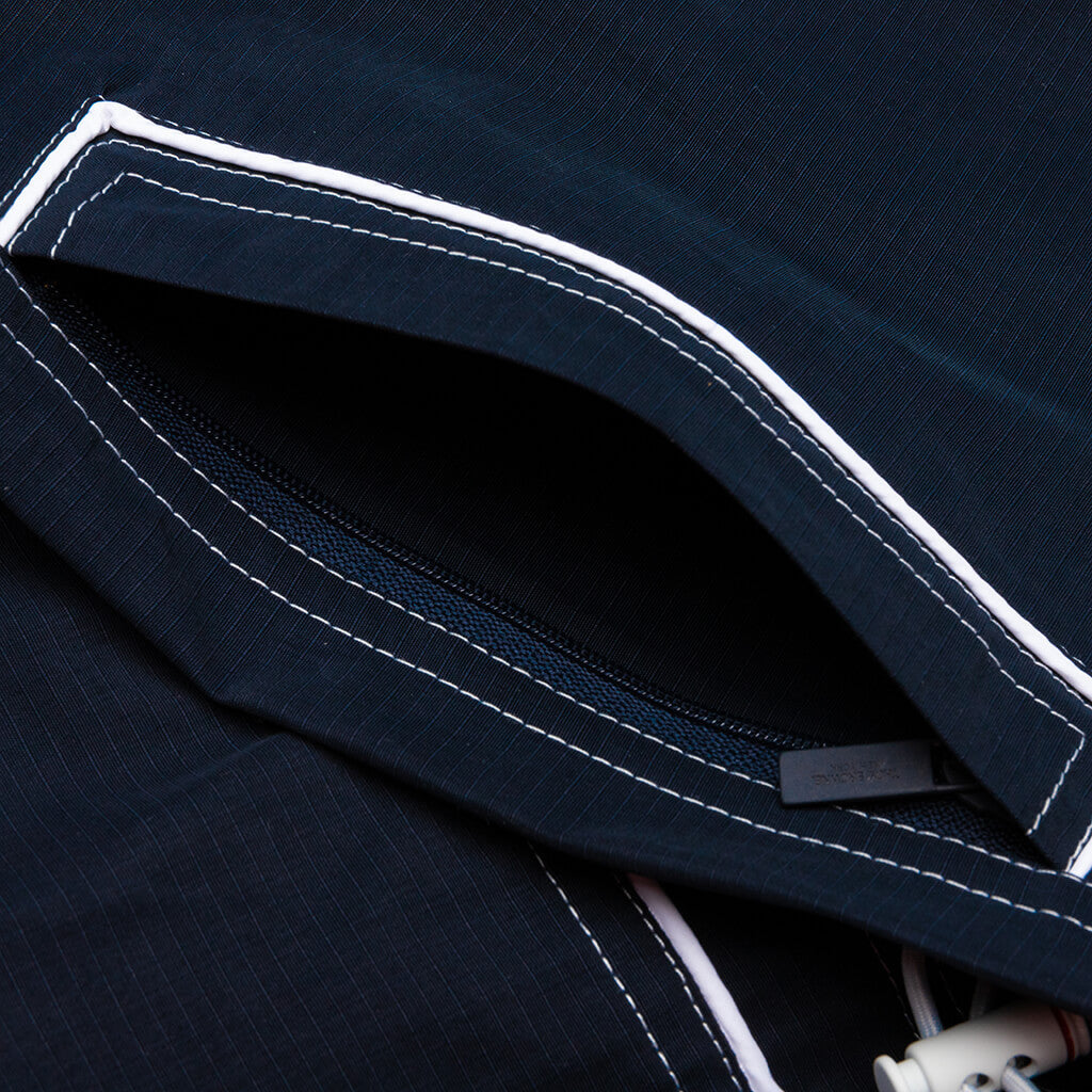Contrast White Stitching Oversized Zip Up Track Jacket - Navy