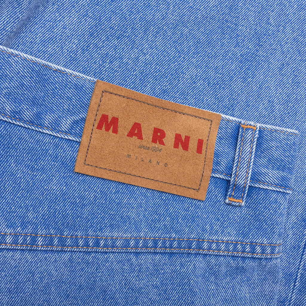 Wide Leg Blue Jeans With High Turn-Up - Cobalt