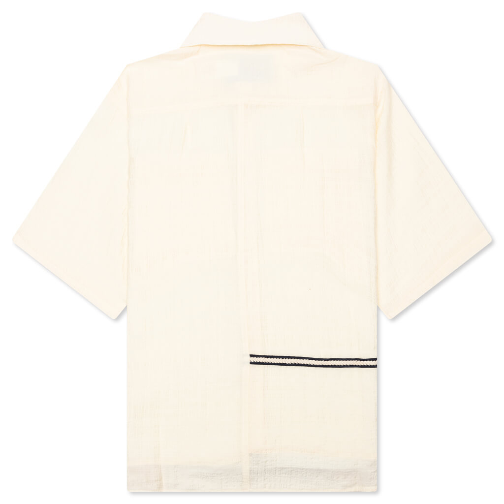 Weave Trim Button Up Shirt - Cream