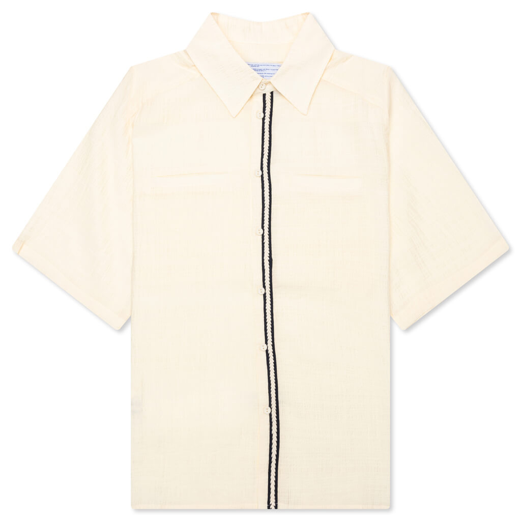 Weave Trim Button Up Shirt - Cream